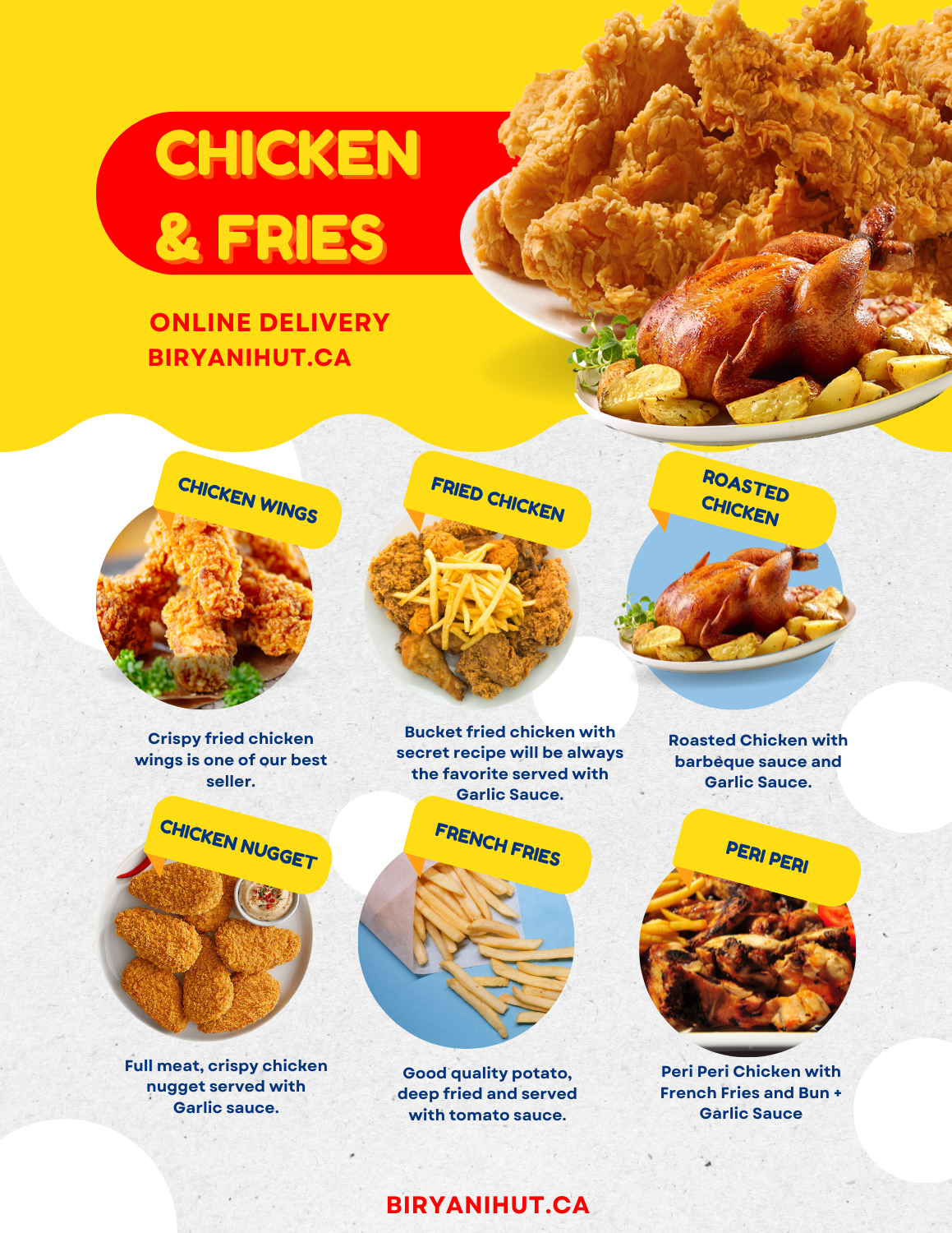 Chicken Wings, Fries, Rotisserie Chicken, Peri Peri Chicken